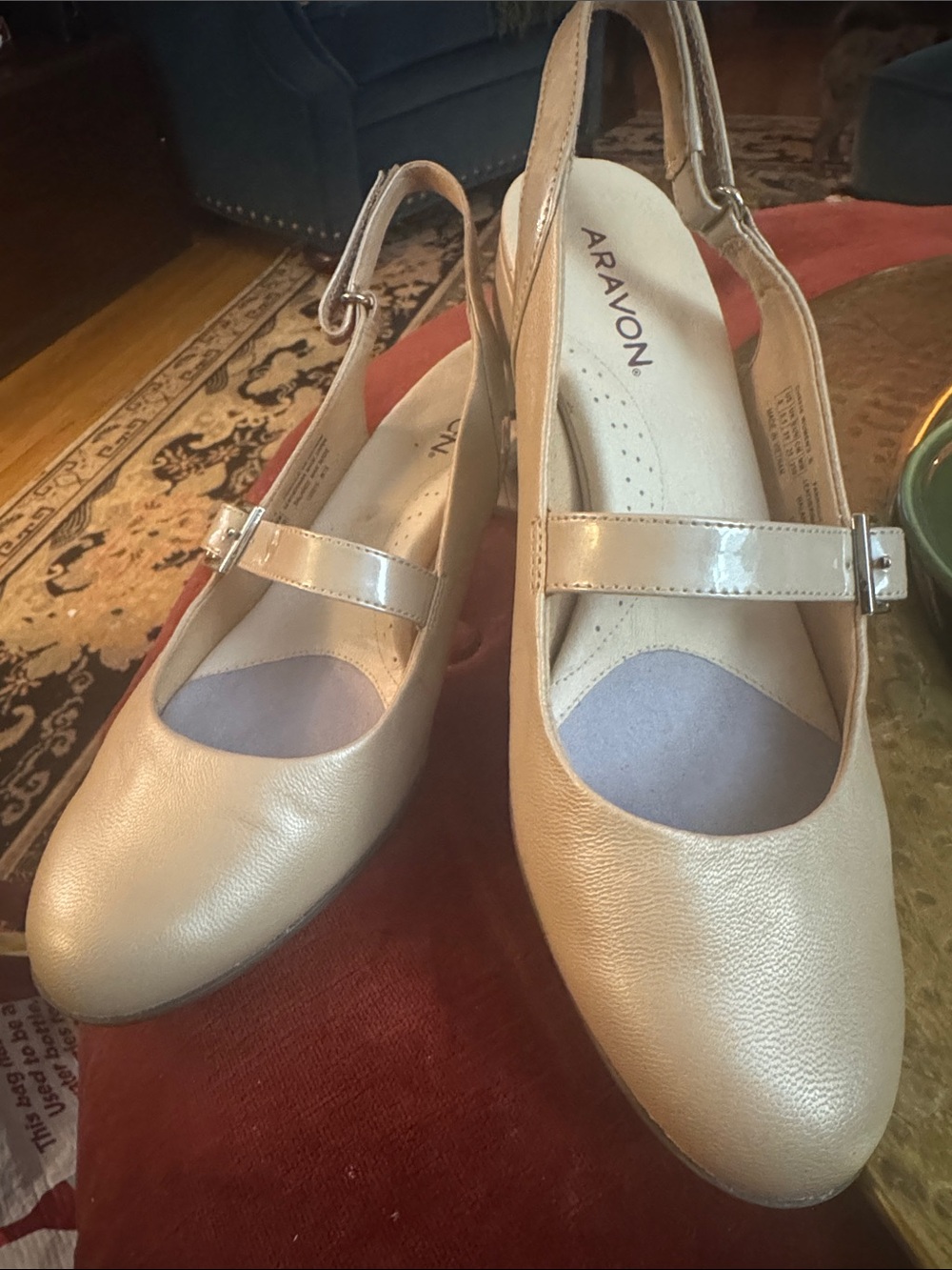 Aravon Cream Leather Slingback Mary Jane’s